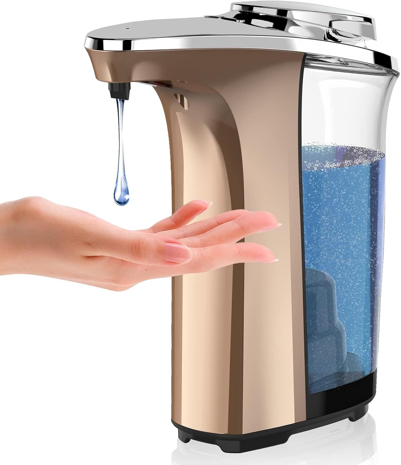 PZOTRUF Automatic Soap Dispenser, Touchless Dish Soap Dispenser 17oz/500ml with Infrared Sensor, 5 Adjustable Soap Dispensing Levels, Liquid Hand Dispenser for Bathroom Kitchen Sink (Silver)