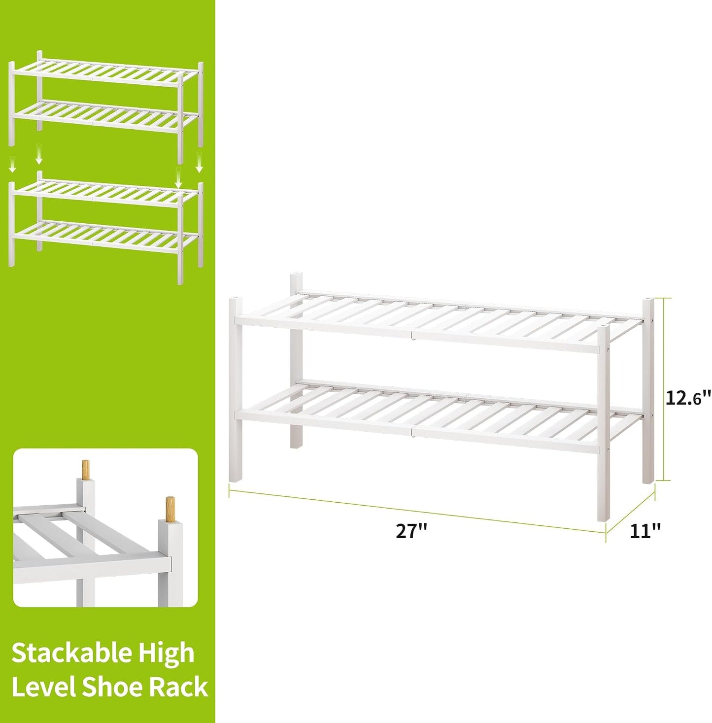 BMOSU 2-Tier Bamboo Small Shoe Rack Premium Stackable Shoe Shelf Storage Organizer for Hallway Closet Living Room Entryway Organizer (Black Bamboo)