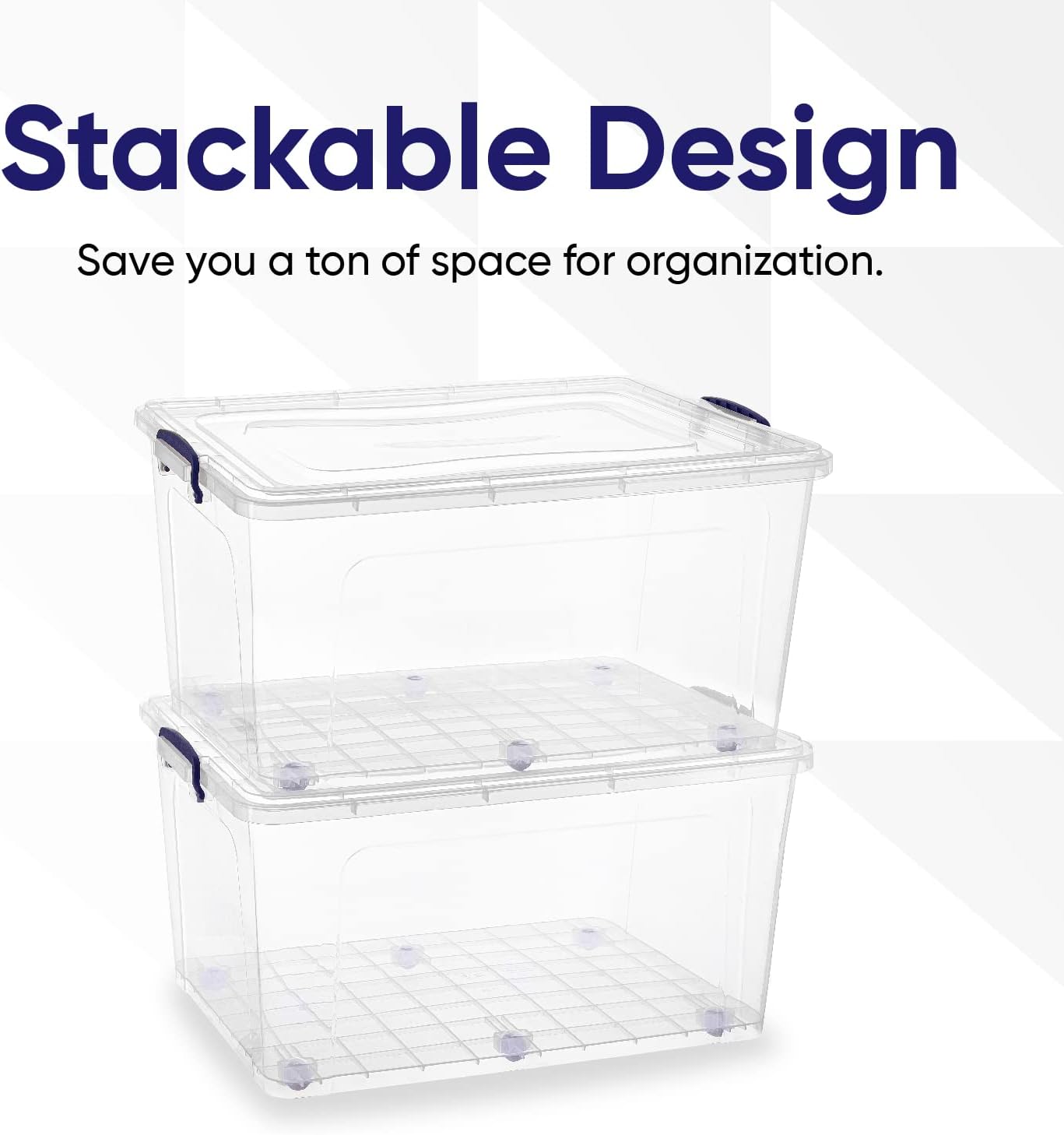Superio Under Bed Storage Containers with Wheels (2 Pack), Flat Clear Storage Bin Stackable Large Storage Latch Box with Lids Store Cloths, Bedding, Linen, For Under The Bed, Garage, Home