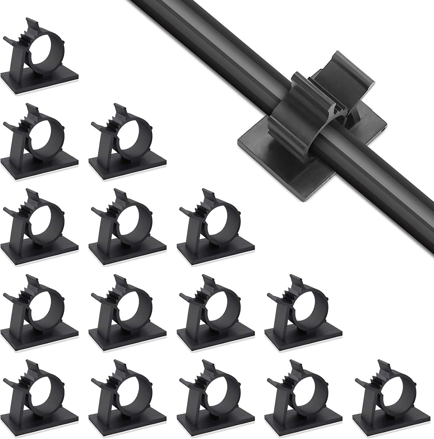 Viaky 30 Pcs Black Cable Wire Clips Adjustable Nylon Wire Holder Adhesive Cable Management Suitable for Maximum Diameter 0.6 inch (15.4mm) Cables