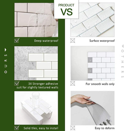 STICKGOO 10-Sheet Peel and Stick Subway Tile, Stick on Tiles Backsplash for Kitchen & Bathroom in White (Thicker Design)