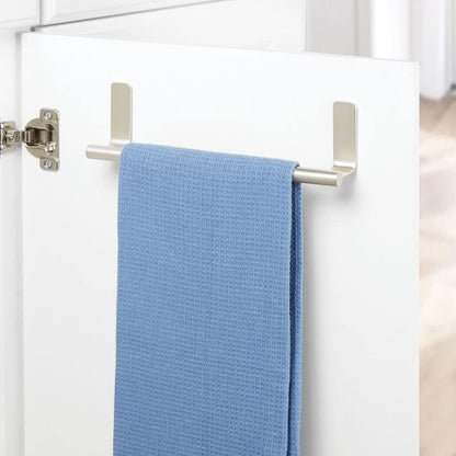 mDesign Steel Wall-Mounted Towel Rack Storage Holder - Self-Adhesive Space Saving Bar for Kitchen, Holds Hand and Dish Towels, Stick on Doors, Cabinet, Cupboard, Omni Collection, 2 Pack, Graphite Gray