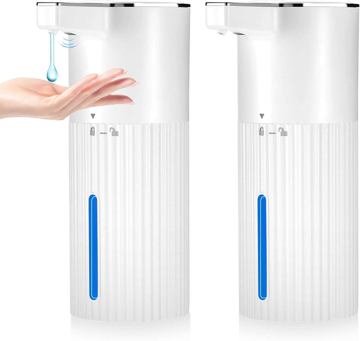 2 Pack Touchless Automatic Soap Dispenser, Smart Sensor Foam Hand Wash Dispenser, USB Rechargeable & Adjustable Customizable for Bathroom Countertop Kitchen Sink, 13.5 oz White Stripes