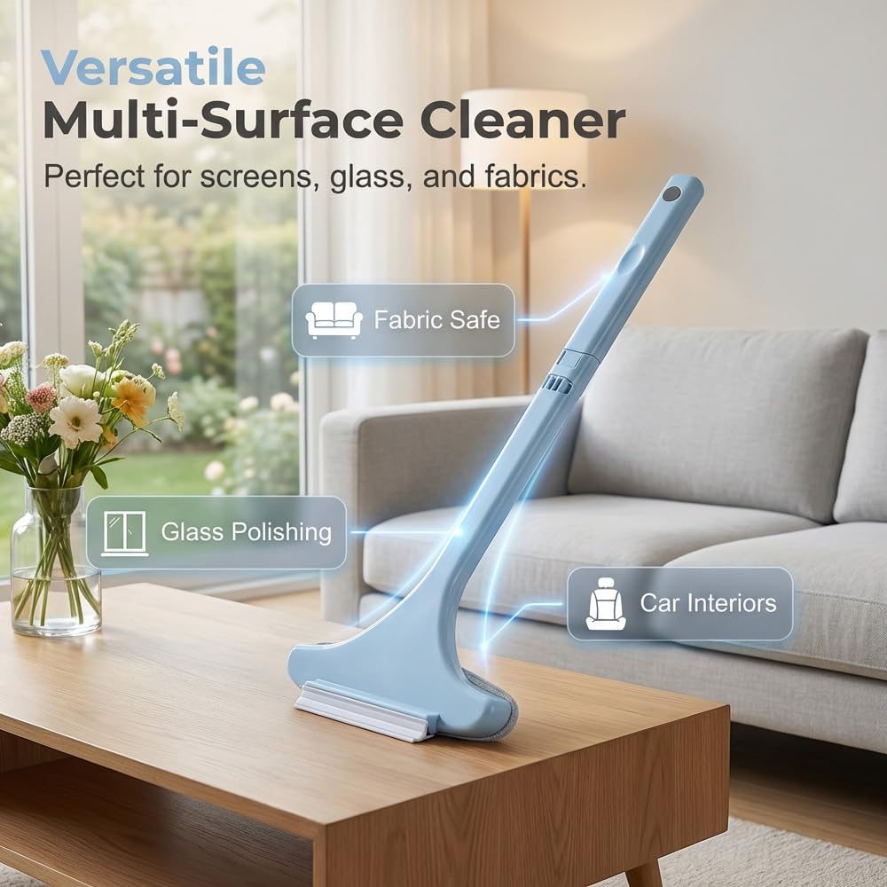 Window Screen Cleaning Brush, 2 in 1 Window Screen Cleaner Tool with Squeegee, Mesh Screen Cleaner, Multi-Purpose Cleaning Brush for Patio, Door, Porch Screens (Beige)