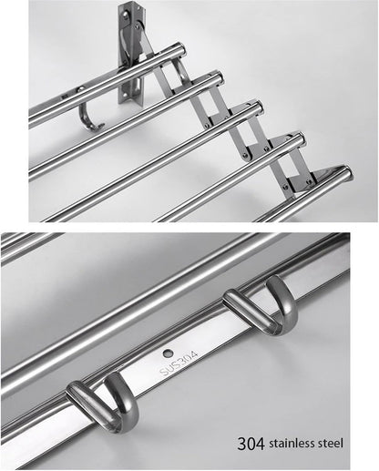 Expandable Wall Mounted Folding Clothes Horse Dryer Rack Retractable Laundry Drying Rack Clothes Airers Washing Line Indoor Towel Hooks Elegant70Cm,40cm