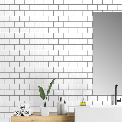 WALPLUS 20 Sheets Peel and Stick Kitchen Backsplash Tile Stickers Self Adhesive Stick on Subway Tile 12" x 6" Bathroom Splashback Water Heat Resistant 3D Wall Tiles Pure White Gray