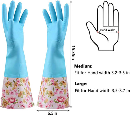 KINGFINGER PVC Latex-Free Long Dishwashing Gloves for Household Cleaning, Waterproof, 2-Pair Large with Long Cuff & Flock Lining