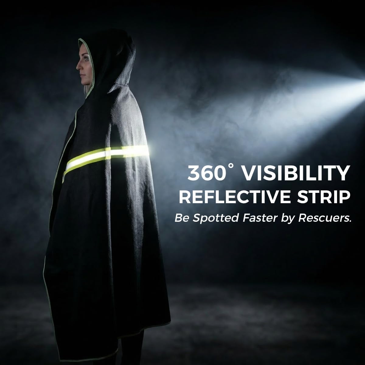 Fireproof Cloak with Hood - Fiberglass Free Fire Blanket Emergency for Home, 1800°F Heat Resistant Fire Escape Wrap, Reflective Safety Cape for Adults Survival - 71"x63", Black