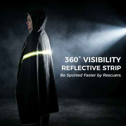 Fireproof Cloak with Hood - Fiberglass Free Fire Blanket Emergency for Home, 1800°F Heat Resistant Fire Escape Wrap, Reflective Safety Cape for Adults Survival - 71"x63", Black