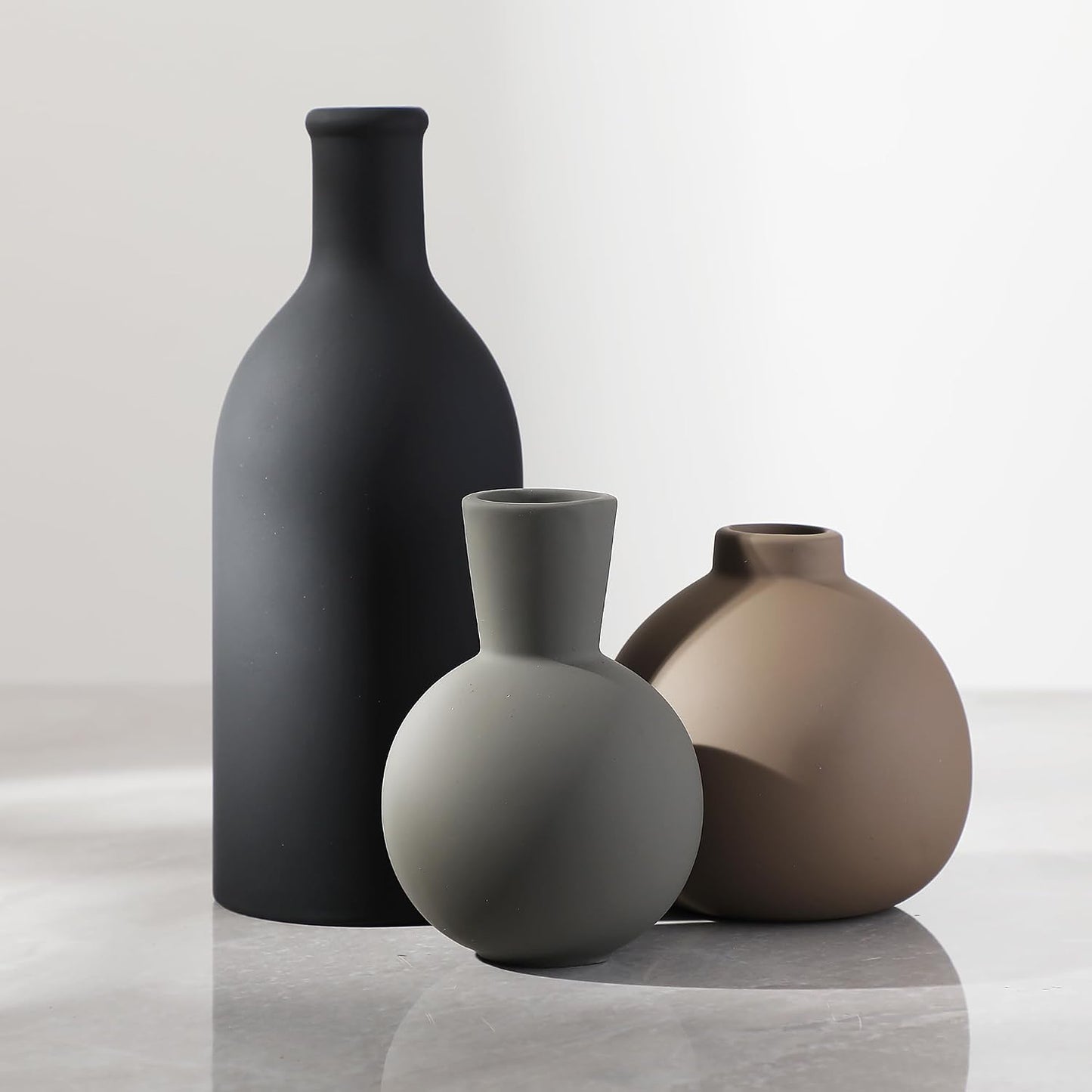 Ceramic Vase Set of 3, Decorative Vases Home Decor Modern Neutral Flower Pampass Boho Vase for Living Room, Table, Mantel, Entryway, Bookshelf, Kitchen, Bedroom, Bathroom - White