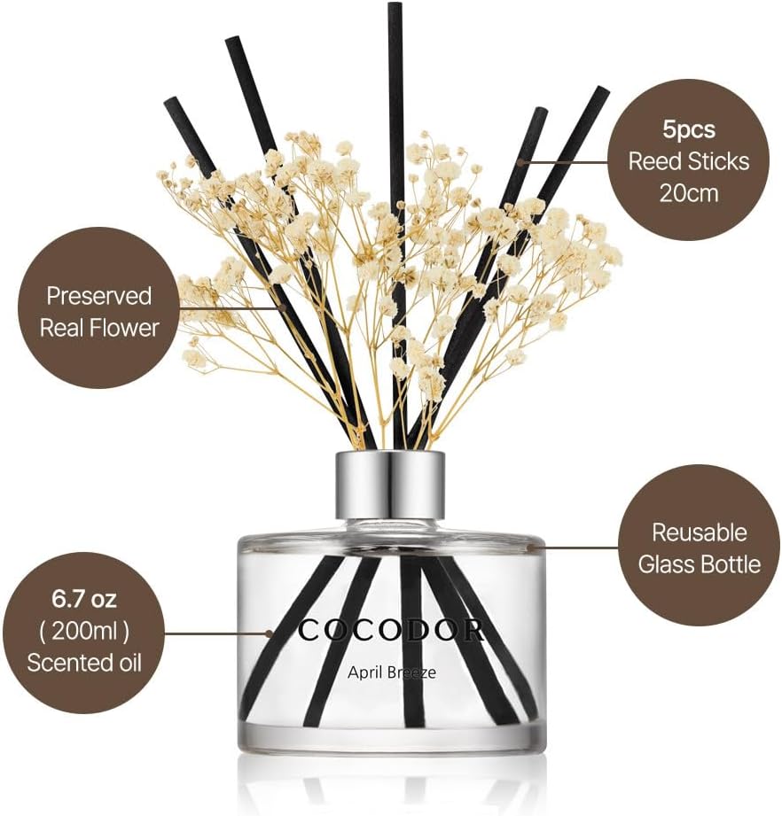 COCODOR Flower Reed Diffuser Set / 6.7oz / Garden Lavender/Scent Diffuser with Sticks Home Fragrance Oil Reed Diffuser for Bathroom Shelf Decor