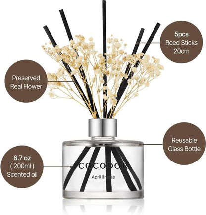 COCODOR Flower Reed Diffuser Set / 6.7oz / White Jasmine/Scent Diffuser with Sticks Home Fragrance Reed Diffuser for Bathroom Shelf Decor