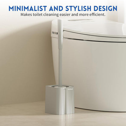 Toilet Brush and Holder Set, Silicone Toilet Bowl Brush, Bathroom Accessories, Durable Toilet Scrubber Bristles, Compact Size for RV, Wall Mountable, Drip-Proof, Deep Cleaning. (White)