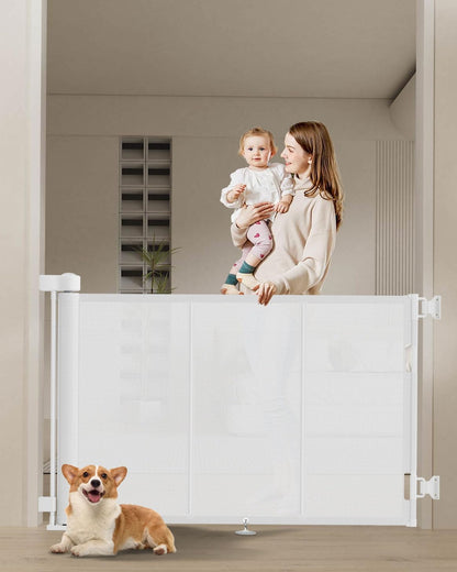 Miumoon 50 inch Retractable Baby Gates 34 inch Tall, Retractable Gate with Reinforced Strip Design to Prevent Crawling Through, Retractable Dog Gate for Stairs, Doorways, Hallways