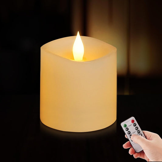 3x3 Flameless Candles with Remote Set of 2, 3 inch Battery Candles Flickering with Timer, LED Pillar Candle for Indoor/Outdoor, White