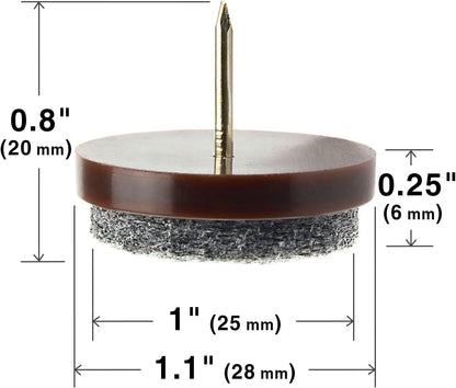 Nail-on Felt Pads X-PROTECTOR 40 PCS - 0.85" Felt Furniture Pads - Brown Chair Leg Floor Protectors - Nail in Furniture Pads for Furniture Legs - The Best Felt Chair Pads for Hardwood Floors (22mm)!