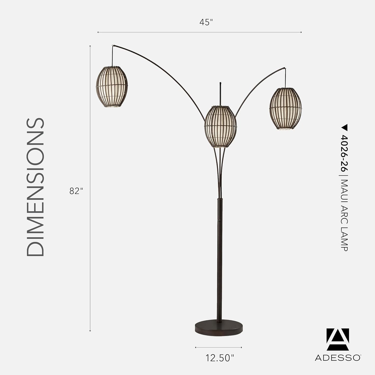 Adesso Maui Arc Floor Lamp with 3 Movable Shades & Adjustable Height- Perfect Lighting for Bedroom, Living Room and Corner Decor, Antique Bronze