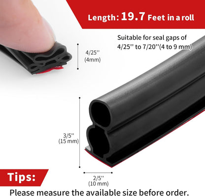 40 Feet Rubber Weather Stripping Door Seal Large Gap, Extra Thick Self-Adhesive D-Shaped Door Weather Stripping Seal Strip for Door Frame Door Insulation Strip Soundproofing (White)