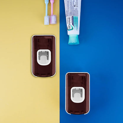 2 Slot Toothbrush Holder and Toothpaste Dispenser Wall Mounted, Automatic Toothpaste Squeezer, 2 in 1 Tooth Brush Toothpaste Organizer for Shower (Grey)
