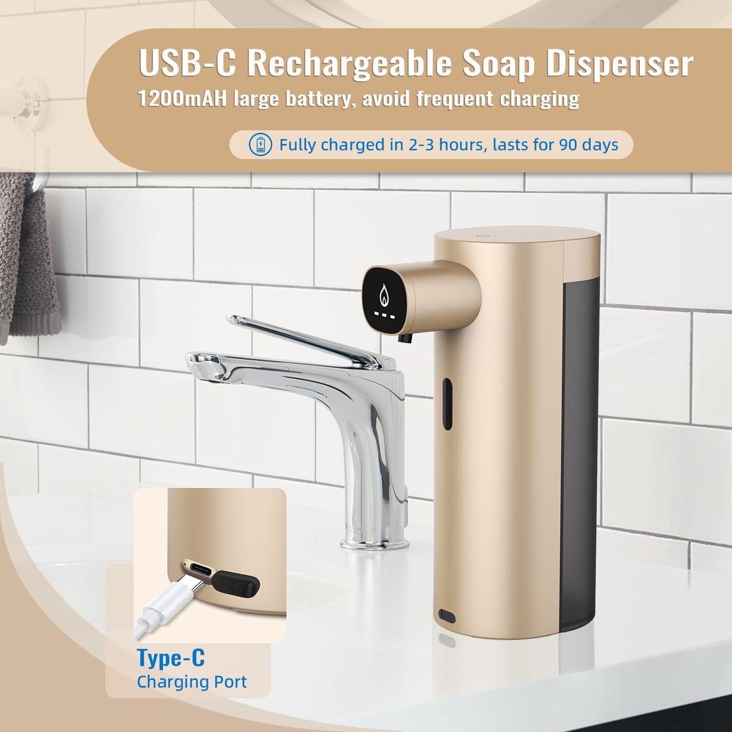 Automatic Liquid Soap Dispenser Touchless, USB Rechargeable Smart Hand Soap Dispenser, 13.5oz/400ml, 3-Level Adjustable, Compatible with Thick Thin Dish Soap for Bathroom Kitchen, Clog-Free (Silver)