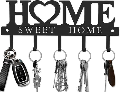 Key Holder Hooks Organizer Hanger Rack Wall Mounted Sweet Home Metal Decor Stylish and Practical for Entryway Front Door Kitchen Hallway Garage Mudroom Office Hardware Included Black