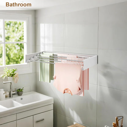 Wall Mounted Drying Rack, Laundry Drying Rack Collapsible with Aluminum Rods Foldable Indoor Retractable Clothes Hanging Rack for Bathroom Laundry, Space Saving 31.5"