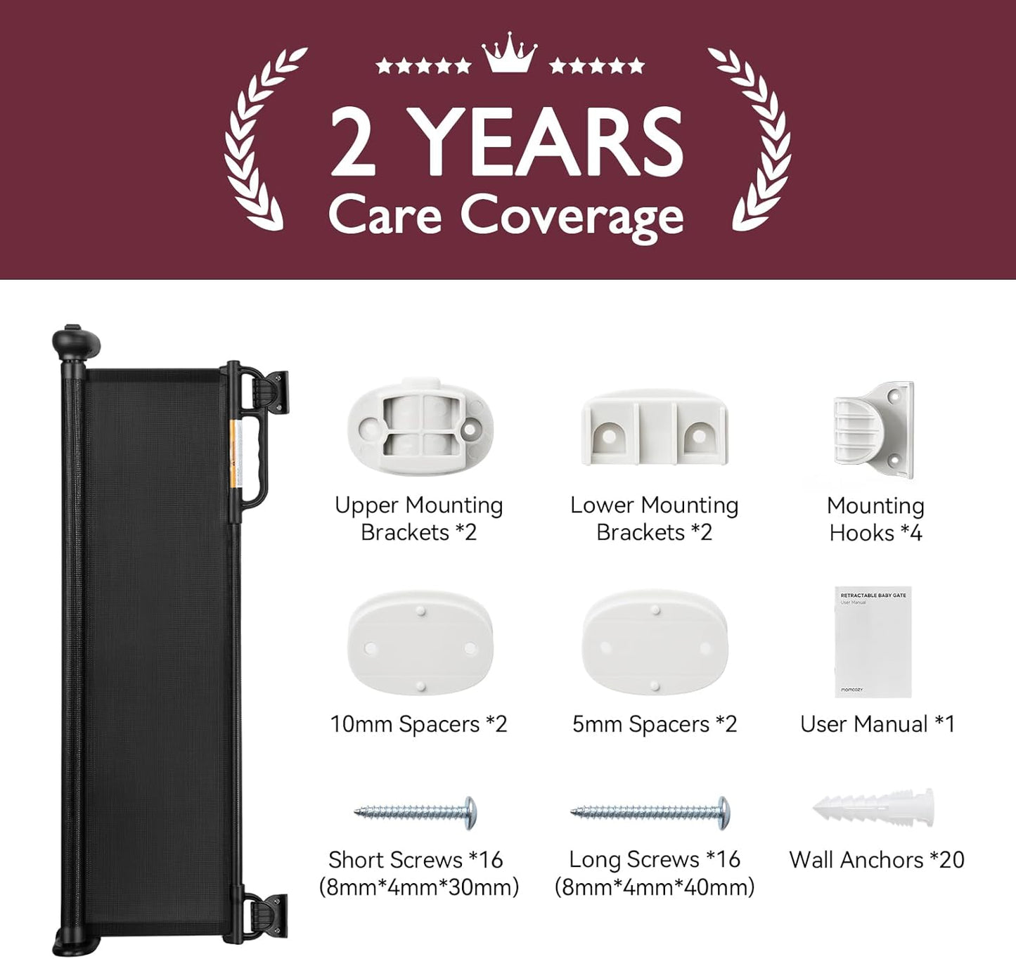 Momcozy Retractable Baby Gate, 33" Tall, Extends up to 55" Wide, Child Safety Baby Gates for Stairs, Doorways, Hallways, Indoor, Outdoor