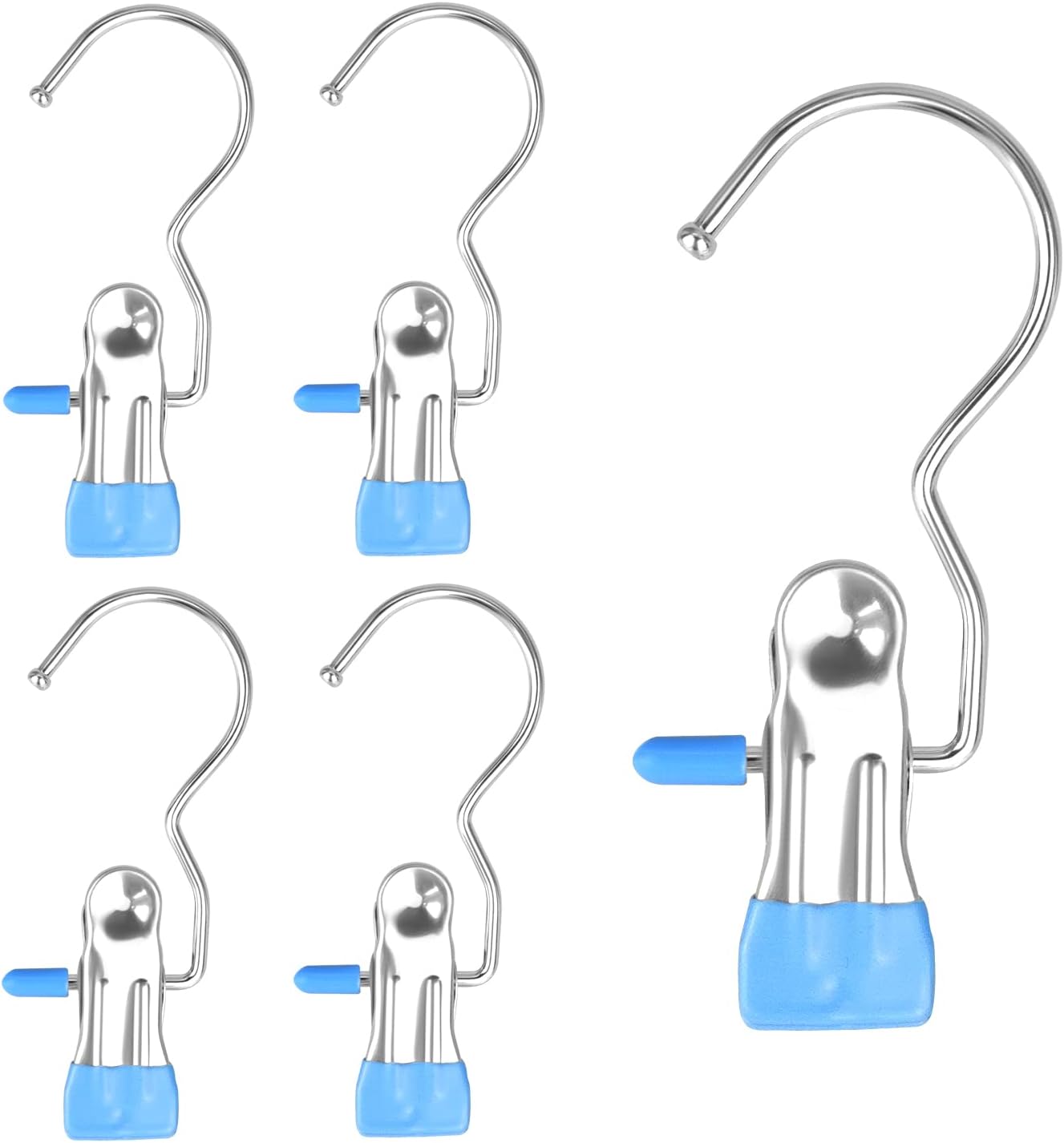 FuninCrea Laundry Hooks Clip, 5 Pcs Stainless Steel Anti-Slip Boot Laundry Hanger Clips Portable Heavy Duty Multi-Functional Single Hanging Clothes Clips for for Scarf, Gloves, Shoes, Socks (Blue)