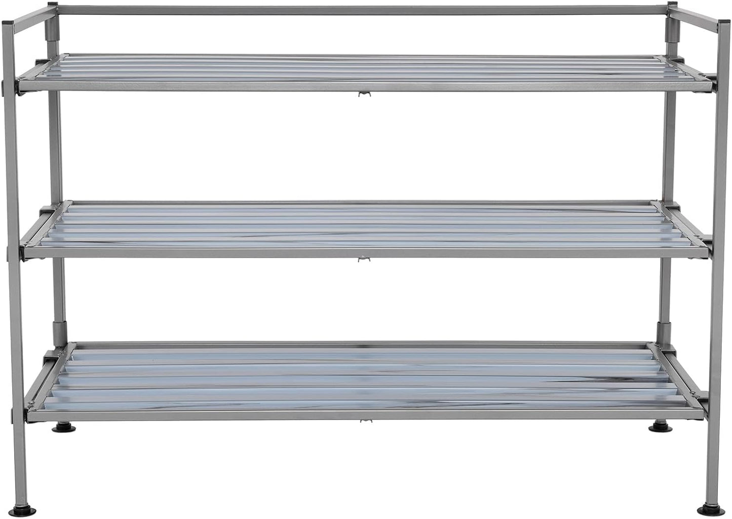 Seville Classics Sturdy Freestanding Storage Shelf for Bedroom, Closet, Entryway, Dorm Room Organizer Stackable Durable Metal Shoe Rack Ash Gray Slat, 3-Tier