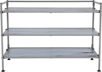 Seville Classics Sturdy Freestanding Storage Shelf for Bedroom, Closet, Entryway, Dorm Room Organizer Stackable Durable Metal Shoe Rack Ash Gray Slat, 3-Tier