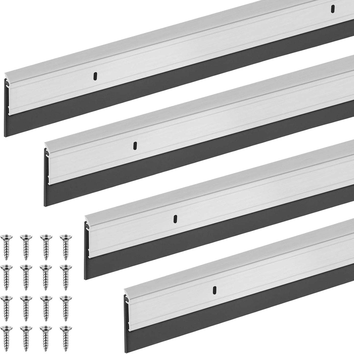 FoldTier 4 Pcs All-Season Door Sweep for Bottom of Door Exterior and Interior, Aluminum Alloy and Rubber, Commercial Weather Stripping Draft Stopper for Threshold Seal (1-3/4 x 36 Inch,Black)