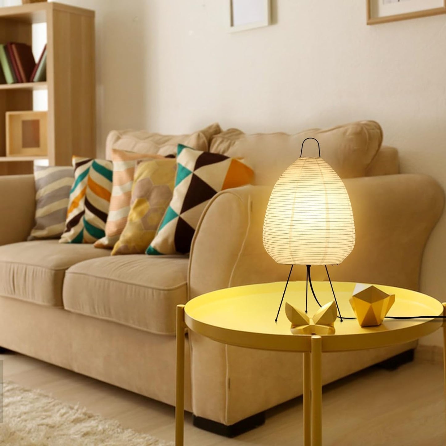 Dimmable Japanese Rice Paper Lantern Lamp,able Paper Lamp, Paper Floor Lamp Style Design for Bedroom/Living Room/Office Soft Light, Warm Light Paper Table Lamp, Ideal for Bedside Table Lamp and Floor