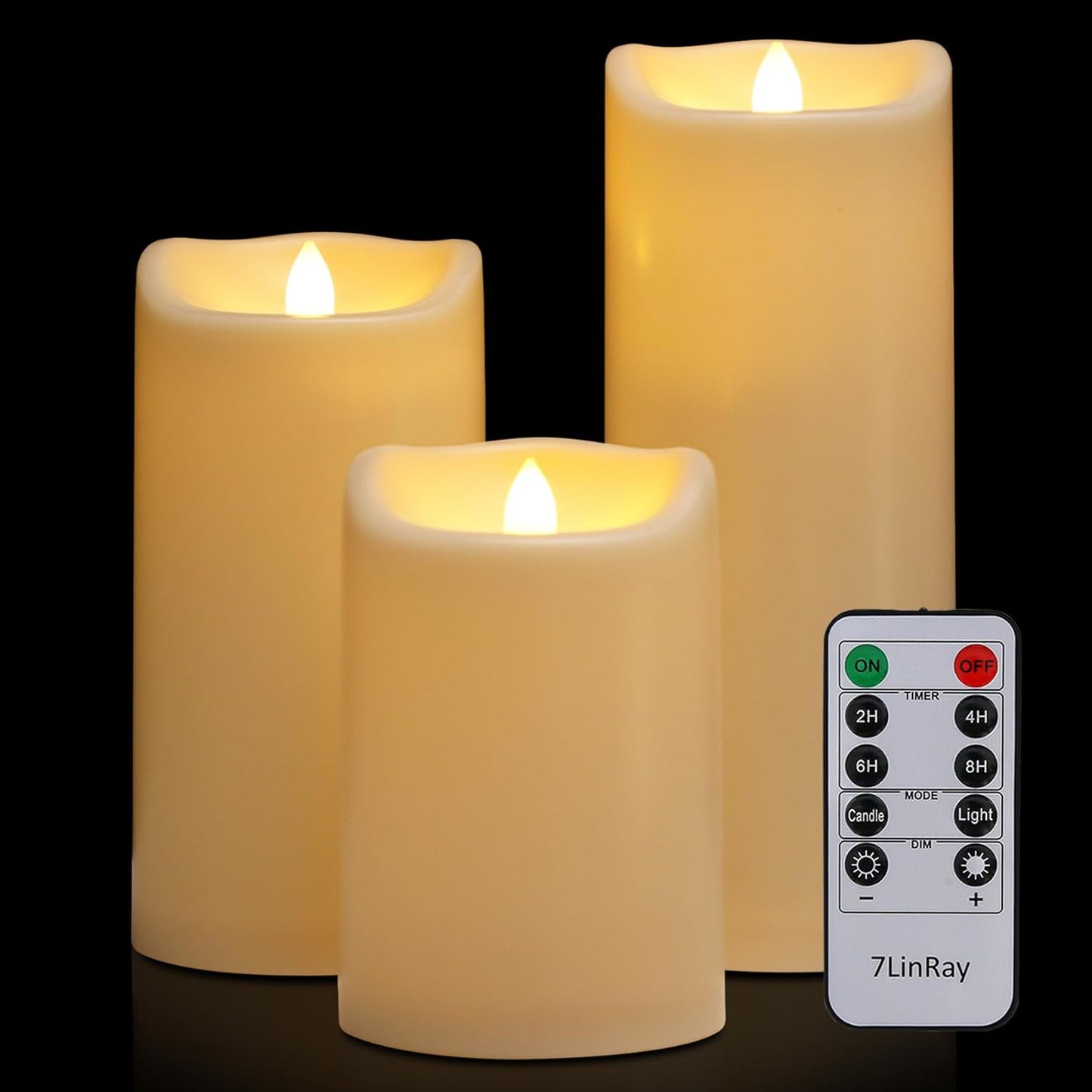 Flameless Flickering Candles with Remote and Timers, 1000 Hours Waterproof Outdoor Indoor Battery Operated LED Pillar Candles, Ivory Plastic, Set of 3(D 3" x H 4" 5" 6")