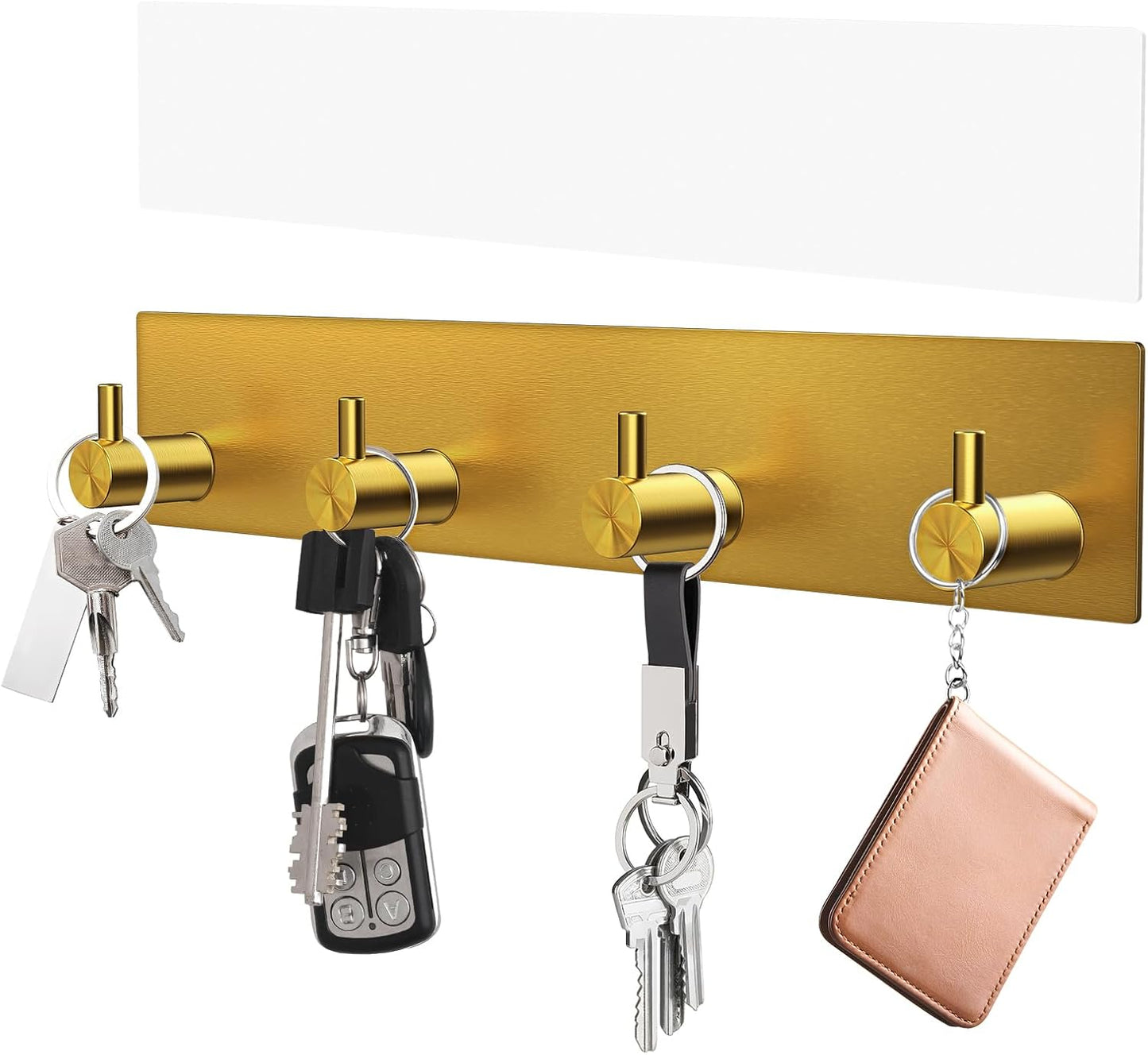 VIS'V Key Holder Wall Mount, Large Adhesive Key Hanger with 4 Hooks, Black | Metal Material, No Drilling, Extra Adhesive Strip, Suitable for Entryway, Hallway, Doorway, Kitchen, Garage, Camper