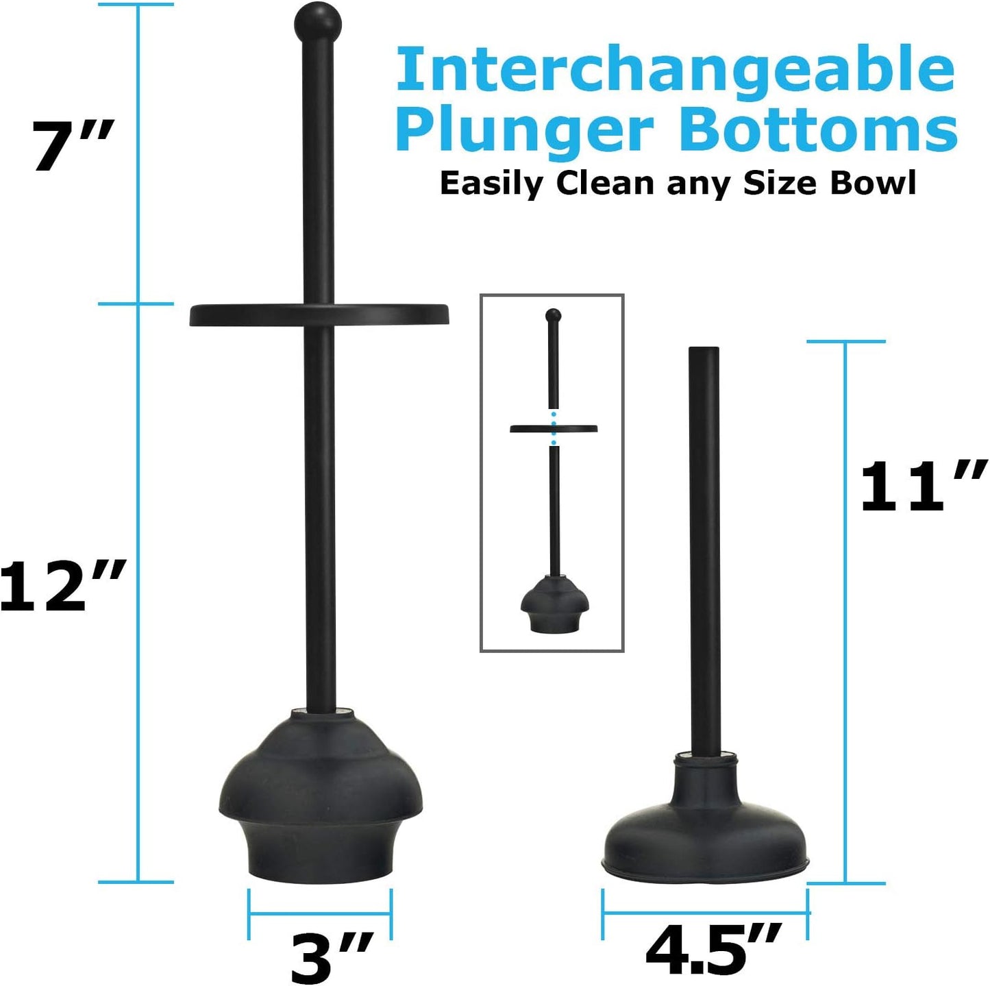 Blue Donuts Toilet Brush and Plunger Set with Holder, Modern Chrome Bathroom Accessories Toilet Plunger and Toilet Bowl Brush Combo