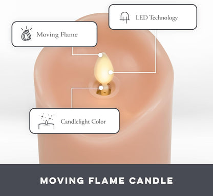 Matchless Candle Co. by Luminara Set of 3 Flameless LED Flickering Moving Flame Pillars (3" x 4.5", 5.5", 6.5"), Melted Unscented Real Wax Edge w/Smooth Finish, AA Battery Operated, Pearl Ivory