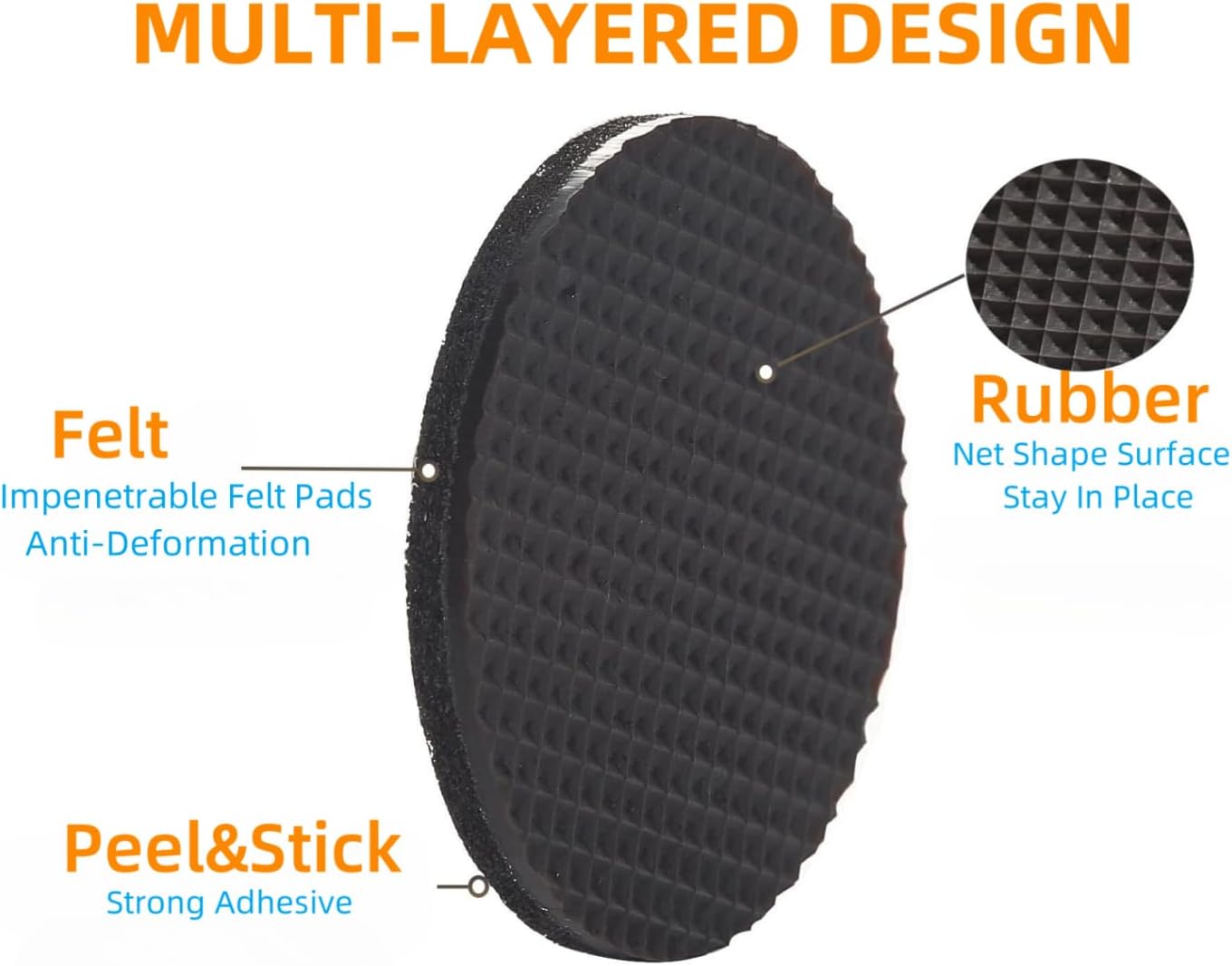 Non Slip Furniture Pads 1/2" x 3" Rubber Strips Self Adhesive Furniture Grippers Chair Leg Pads Rubber Chair Feet Anti Scratches Non Skid Furniture Pad Floor Protectors, 40 Pcs Rectangle