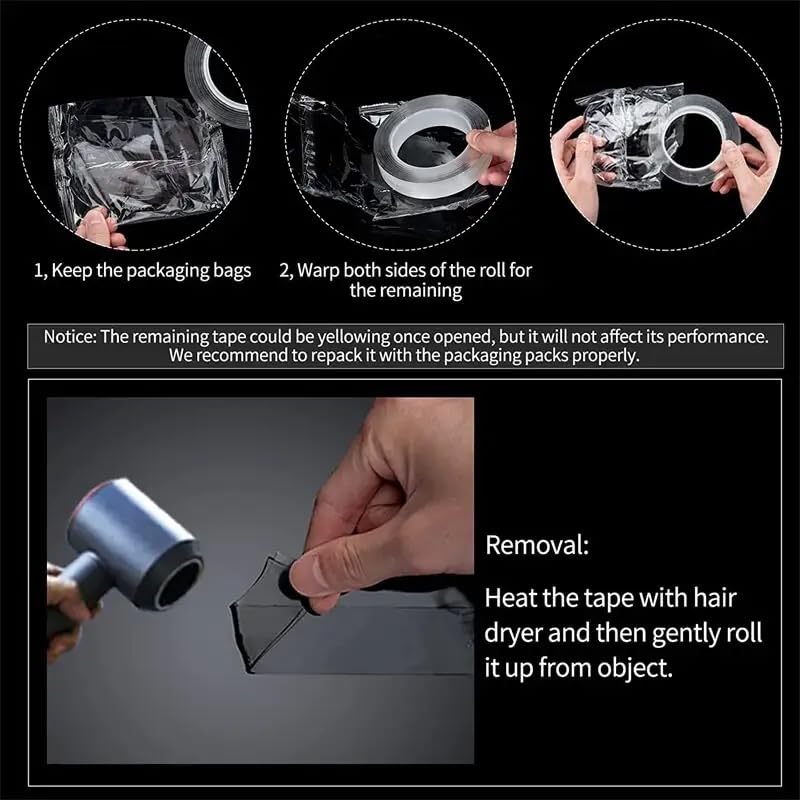 Double Sided Nano Tape, Clear Mounting, Stick Decor Picture, Washable Transparent Tape, Removable Wall Tape Sticky Poster Carpet (9.85 ft)