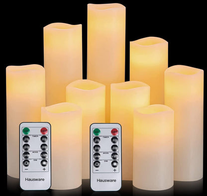 Hausware Flameless Candles Battery Operated Candles Set of 12 (D: 3" x H: 4") Real Wax Pillar Flickering Candles LED Flameless Candles with Remote and Timer Control (Ivory Color)