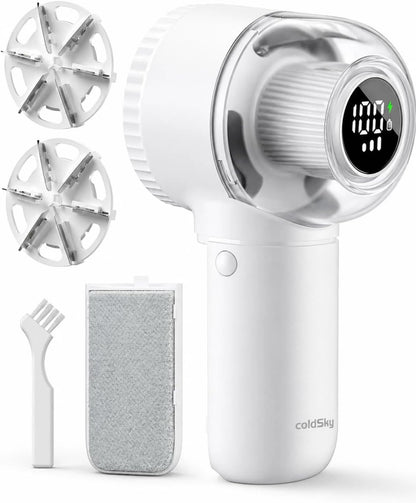 Fabric Shaver, 𝟮 𝗶𝗻 𝟭 Rechargeable Lint Remover with Brush, Large Sweater Shaver with Digital Display, 3 Speeds Lint Shaver, 6-Leaf Blades Lint Remover for Clothes, Sofa, Bedding, White