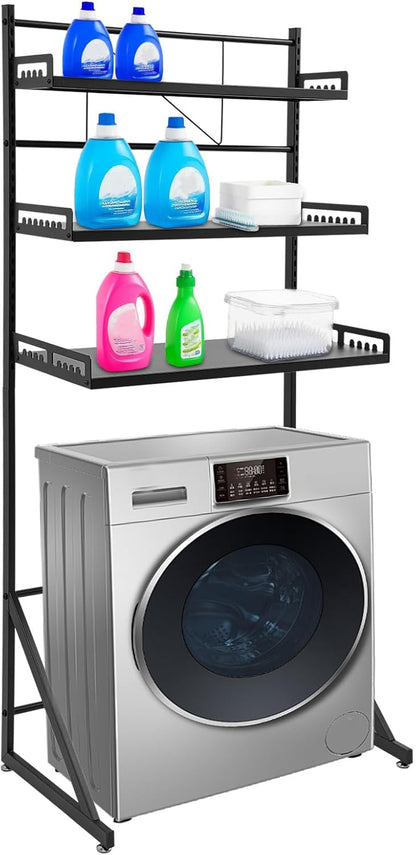 Adjustable Height Laundry Room Shelves for Laundry Room Organization 3 Tiers Laundry Room Organization Shelves Over The Washer and Dryer Storage Shelf (Black, 26.8×18.3×64in)