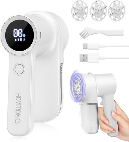 Lint Remover with LED Light, Rechargeable Fabric Shaver,3 Extra Blades | 3-Speeds Sweater Shaver with LED Display, Lint Remover for Clothes & Furniture, Type-C Cable, Birthday Gifts for Women