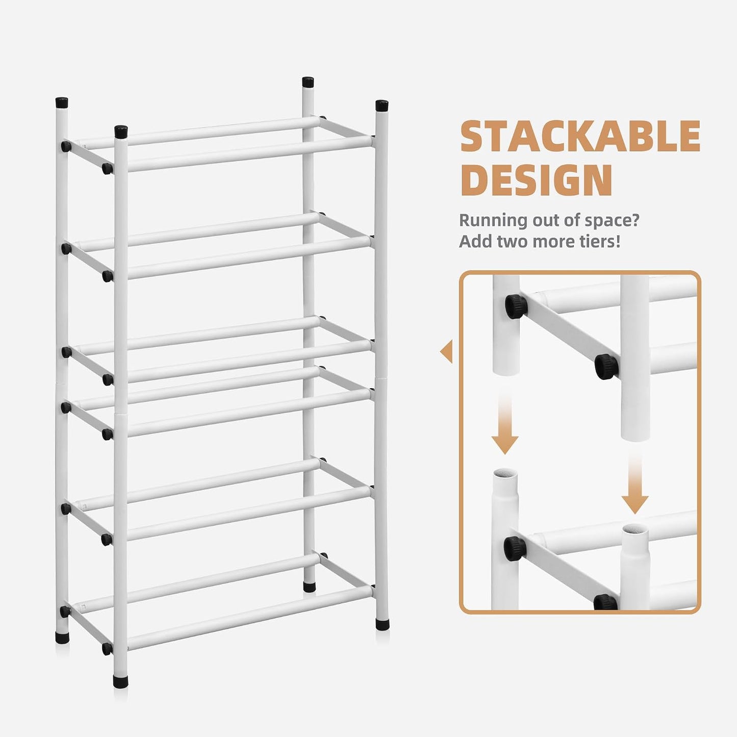 STORAGE MANIAC Expandable Shoe Rack for Closet, 8 Pairs Stackable Small Shoe Rack, Metal Adjustable Shoes Organizer for Entryway, Hallway, Garage, Front Door, Shoes Shelves, Black 2 Tier
