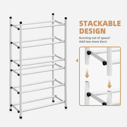 STORAGE MANIAC Expandable Shoe Rack for Closet, 8 Pairs Stackable Small Shoe Rack, Metal Adjustable Shoes Organizer for Entryway, Hallway, Garage, Front Door, Shoes Shelves, Black 2 Tier