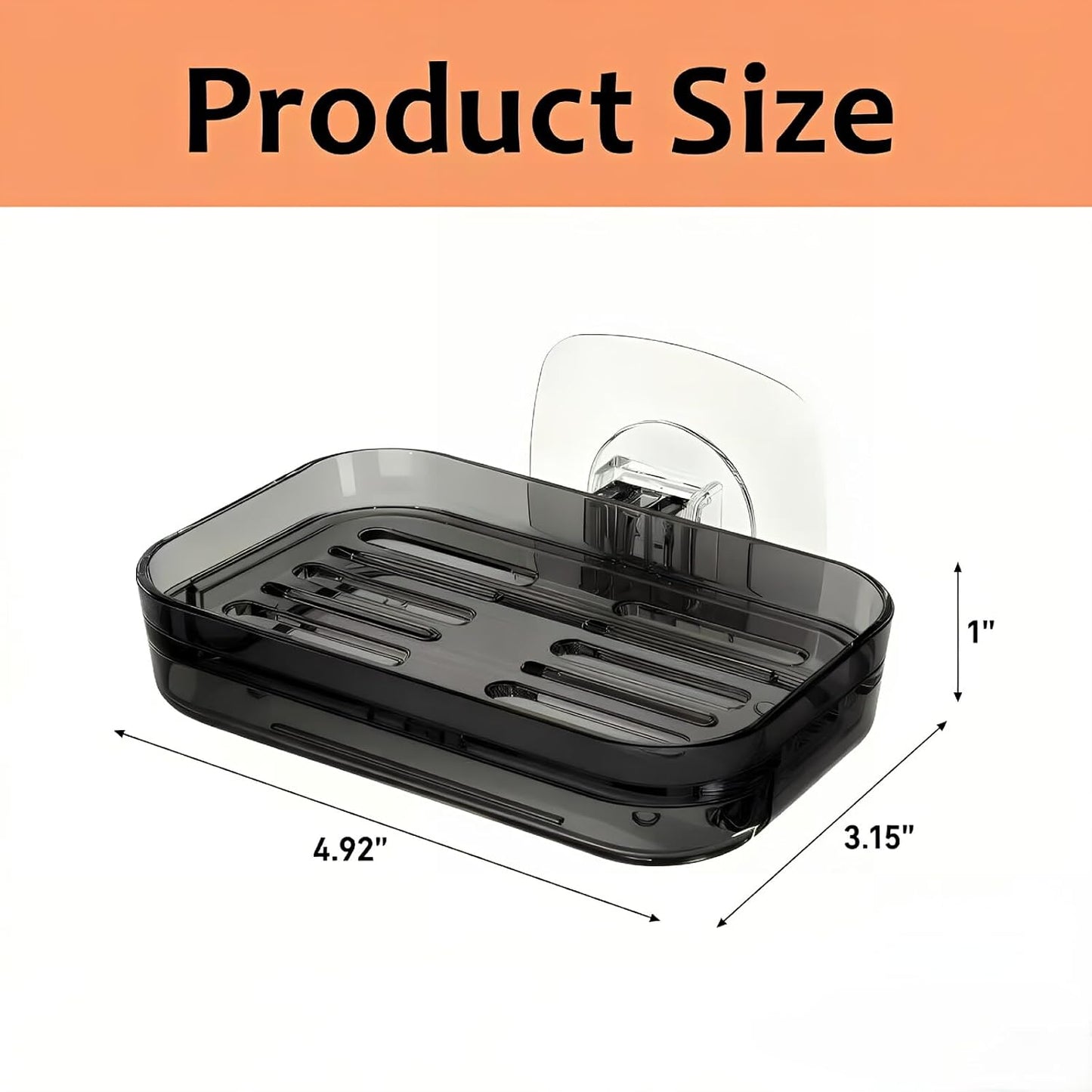 Soap Dish for Shower Clear Soap Holder Pull-Out Water Tray No Drilling Required Strong Fixation for Rv Bathroom and Kitchen Easy（1 Pack）