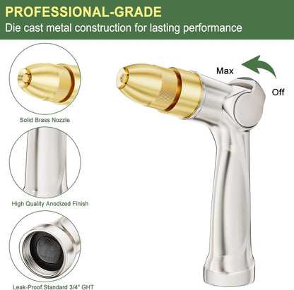 FANHAO Professional Heavy Duty Garden Hose Nozzle, 100% Metal Thumb Control Water Hose Sprayer with 8 Spray Patterns, High Pressure Water Nozzle for Lawn & Plant Watering, Car & Pet Washing