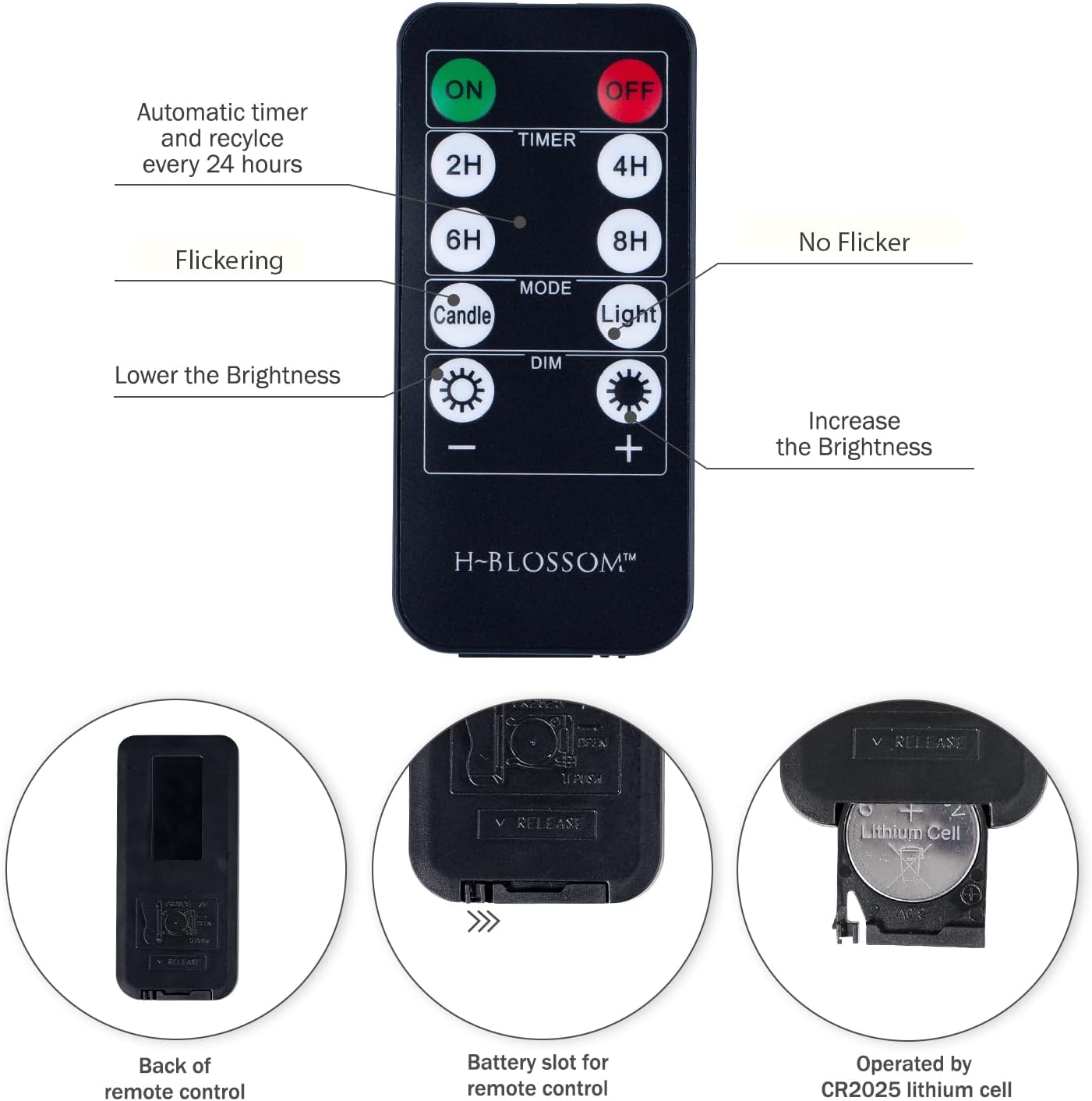 H-BLOSSOM Flameless Candles Battery Operated Real Wax Pillar LED Candles with 10 Key Remote Control Cycling 24 Hours Timer Set of 6 (3" x 6" Remote)