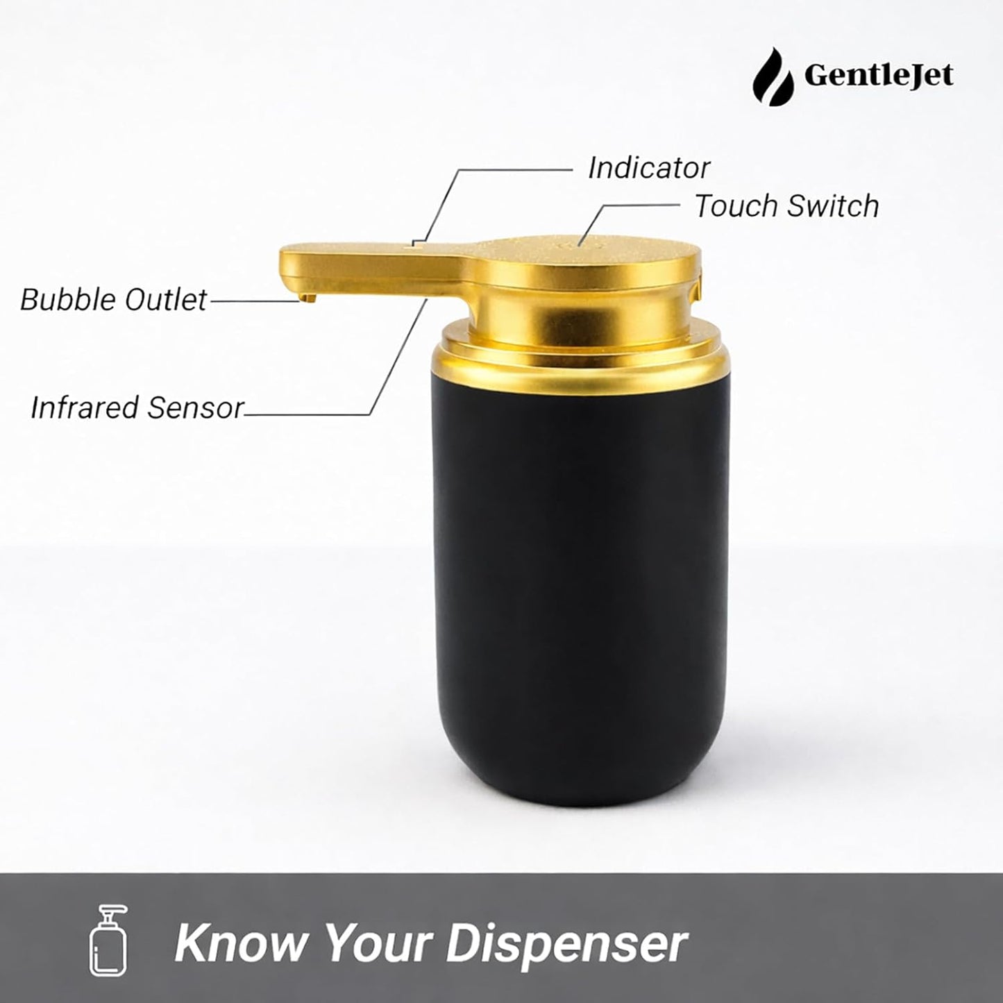 GentleJet SimpleFoam Automatic Foaming Soap Dispenser – Touchless Sensor, USB-C Rechargeable, IPX5 Waterproof, Dual Output for Bathroom Kitchen Sink, ABS Compact Design