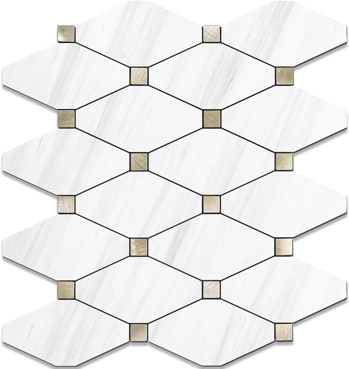STICKGOO 10 Sheets Peel and Stick Backsplash, Polished Dolomite PVC Mixed Metal Gold Kitchen Backsplash, Stick on Backsplash Wall Tiles for Kitchen, Bathroom, RV