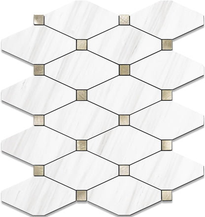 STICKGOO 10 Sheets Peel and Stick Backsplash, Polished Dolomite PVC Mixed Metal Gold Kitchen Backsplash, Stick on Backsplash Wall Tiles for Kitchen, Bathroom, RV